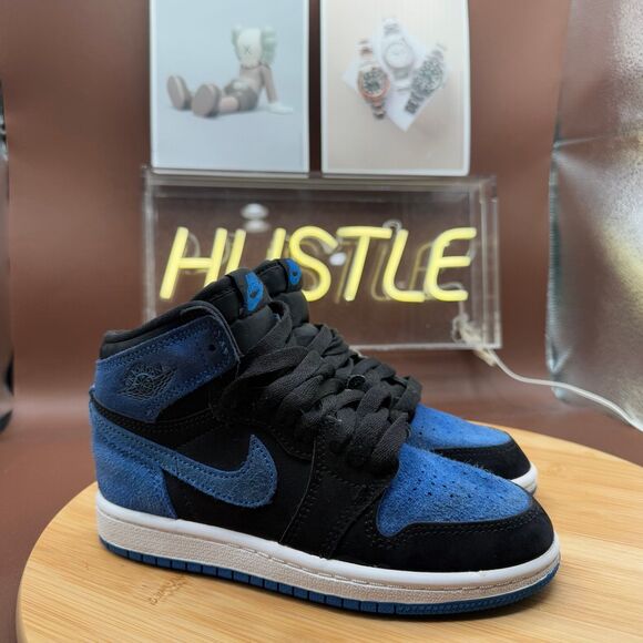 Air Jordan Retro 1 High OG Royal Reimagined (PS) black/royal blue Sz 12C - Picture 1 of 12